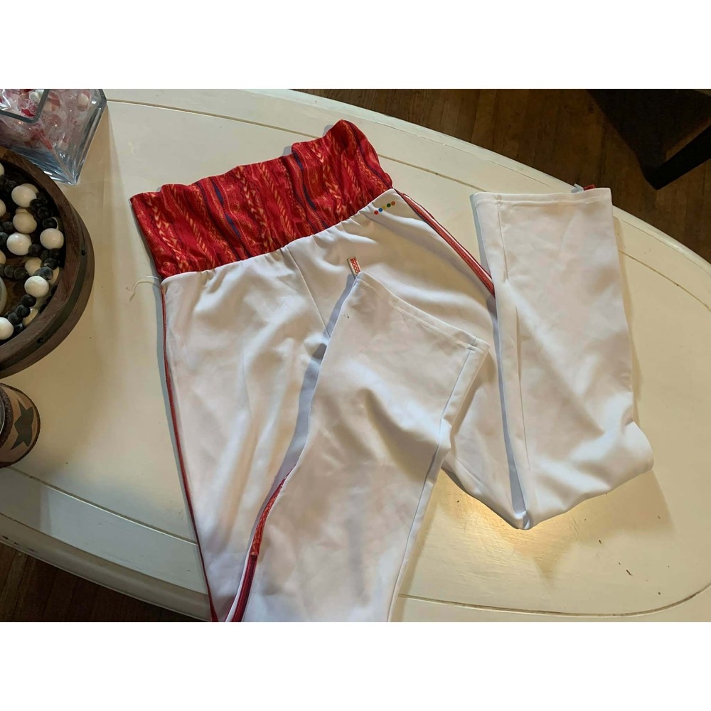 Coogi Athletic Track Pants White Red Aztec Print Elastic Waist Zip Ankle Women M